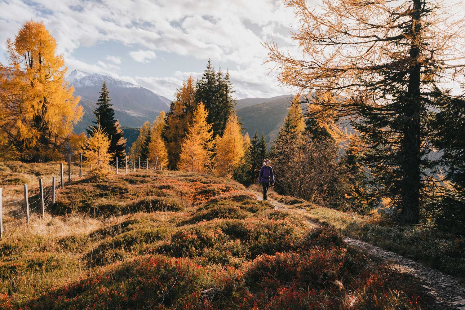 Eine Wanderin in den Bergen im Herbst